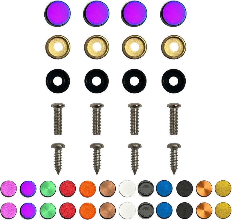 NAROWAN Color: Neo Chrome - License Plate Screws - Stainless Steel, Set of 4 Fasteners - for Front or Rear License Plates, Frames or Covers on Cars, Trucks, SUVs - Rustproof, Self Tapping and M6 Metal caps - Image 1